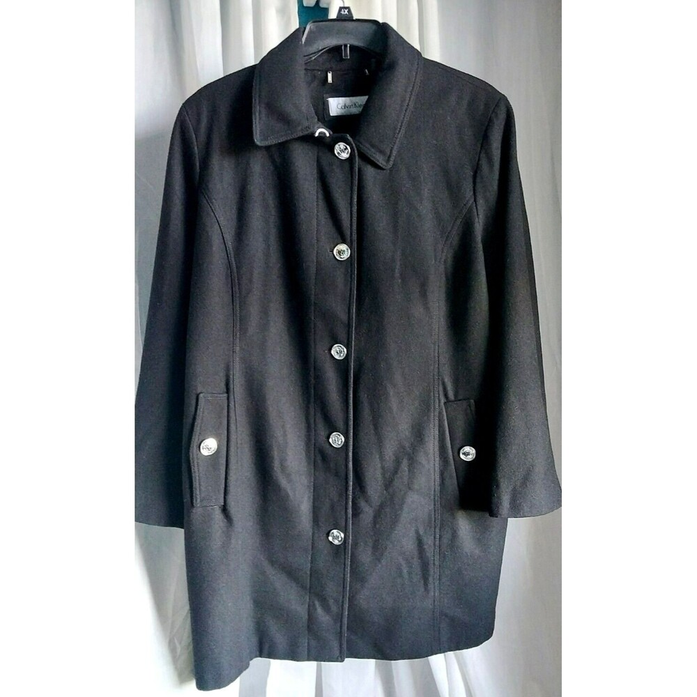 Calvin Klein Black Wool Blend Button Down Single Breasted Peacoat Size XL